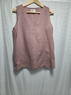 Andrea Jovine 100% Linen Rose Sleevless Accent Stitch Top. Size S